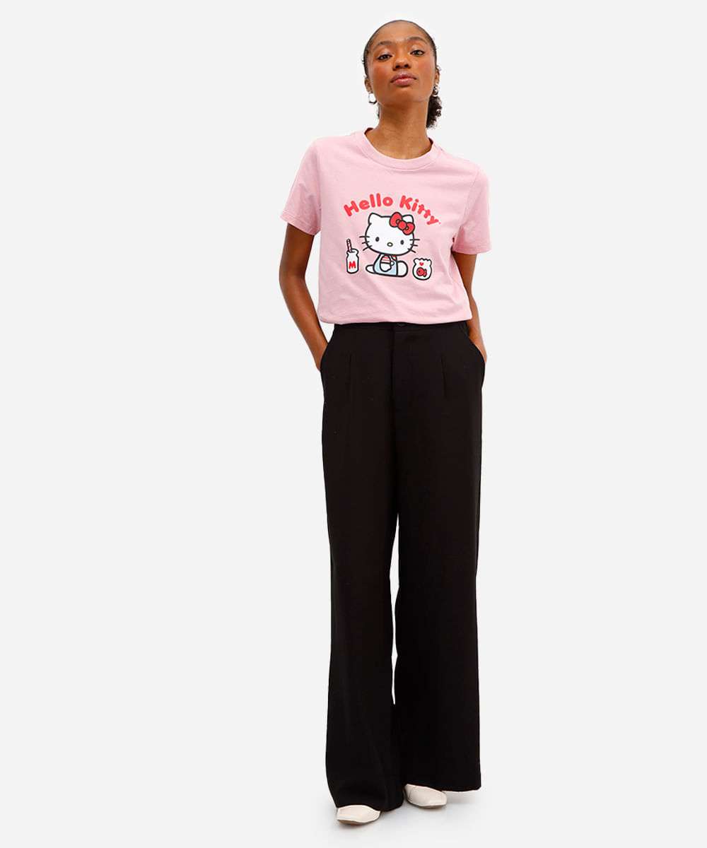 camiseta feminina de pijama avulsa hello kitty rosa
