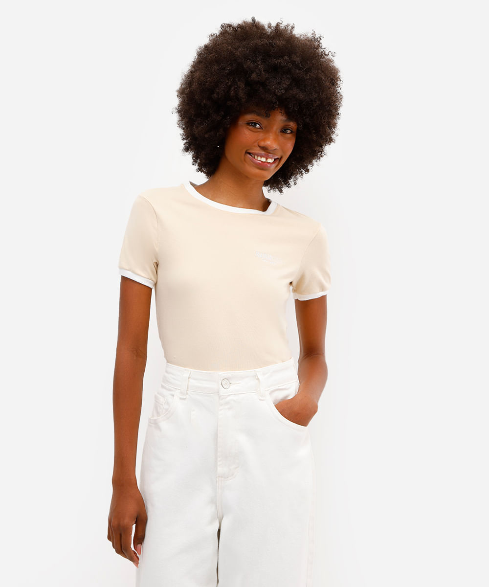 blusa feminina de algodão com bordado manhattan bege