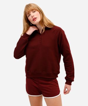 blusão feminino de moletom com gola esporte vinho