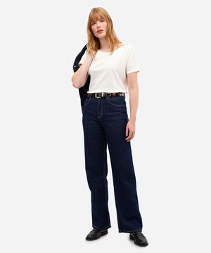 calça wide leg feminina jeans cintura alta azul