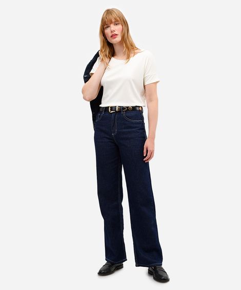 calça wide leg feminina jeans cintura alta azul
