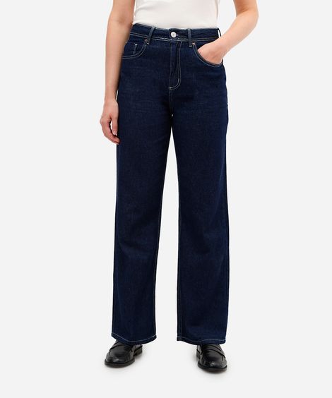 calça wide leg feminina jeans cintura alta azul