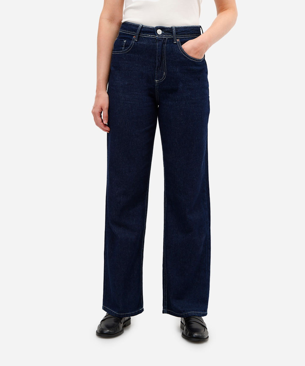 calça wide leg feminina jeans cintura alta azul