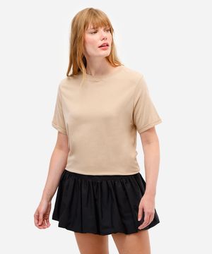 camiseta básica feminina de algodão manga curta bege