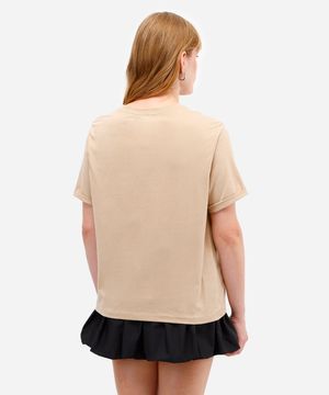 camiseta básica feminina de algodão manga curta bege