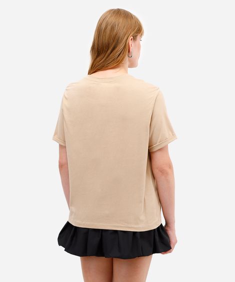 camiseta básica feminina de algodão manga curta bege