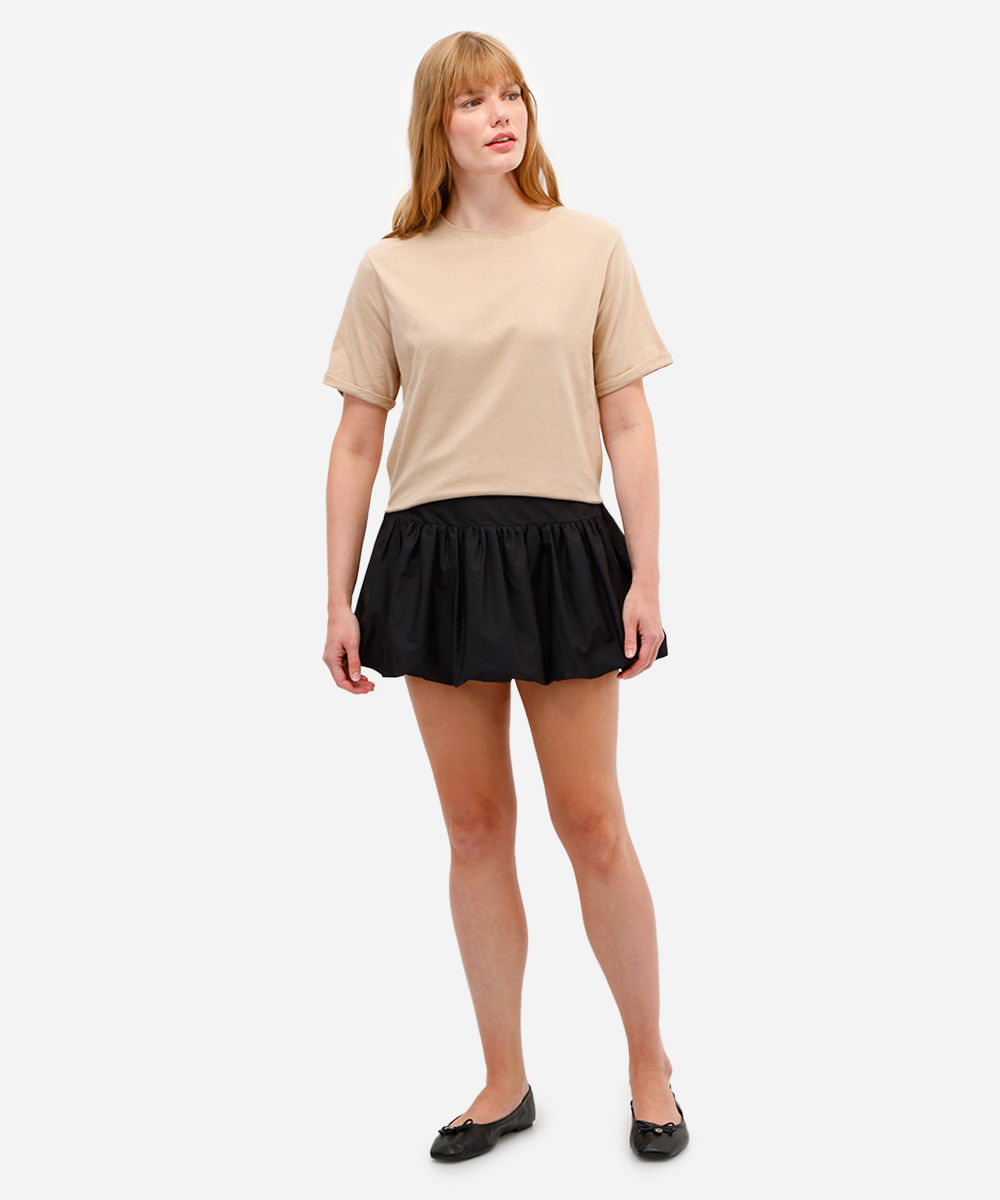 camiseta básica feminina de algodão manga curta bege