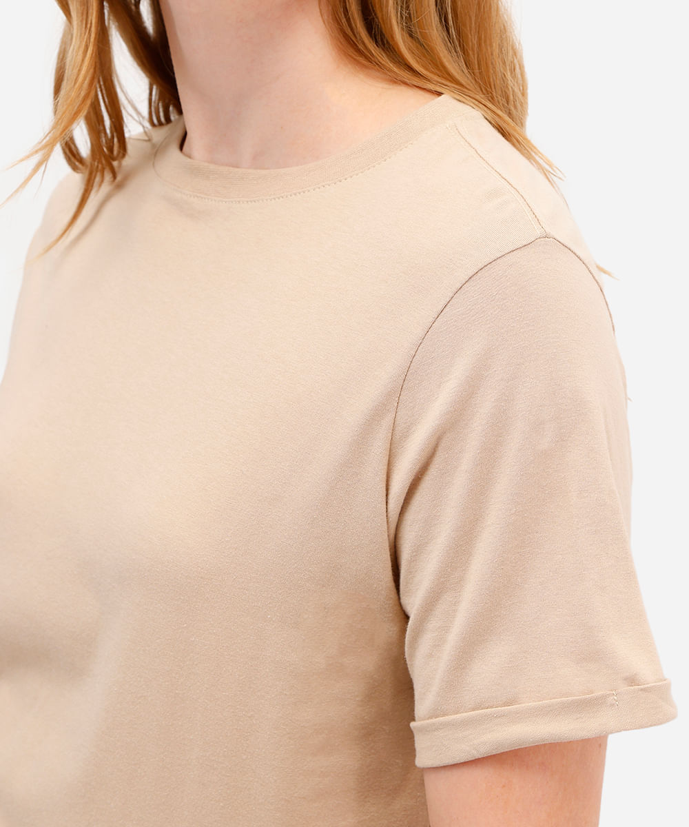 camiseta básica feminina de algodão manga curta bege