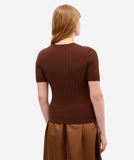 blusa feminina de tricot canelada manga curta marrom