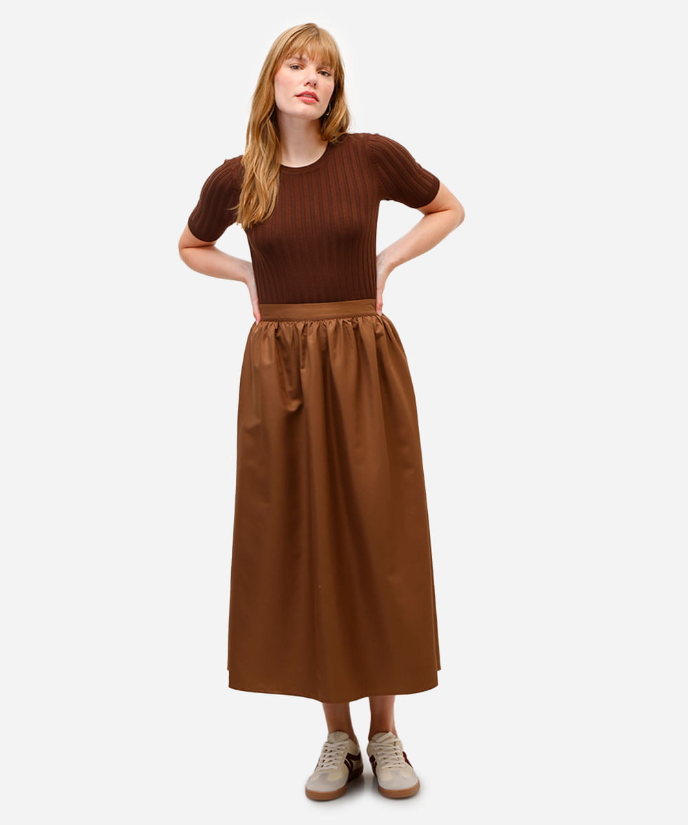 blusa feminina de tricot canelada manga curta marrom