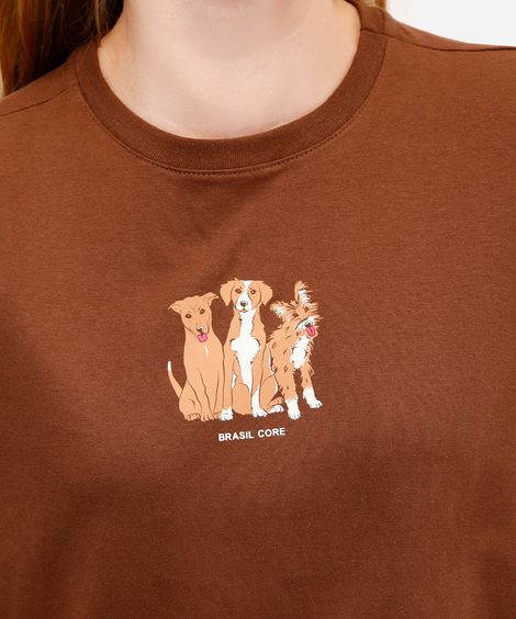camiseta feminina de algodão cachorros brasil core marrom