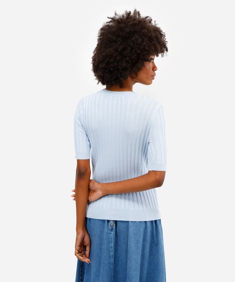 blusa feminina de tricot canelada manga curta azul