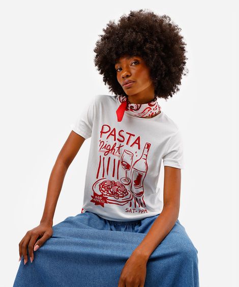 camiseta feminina de algodão pasta night off white