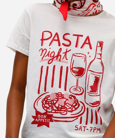 camiseta feminina de algodão pasta night off white