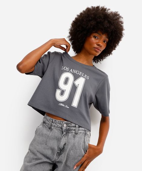 cropped feminino de algodão los angeles cinza