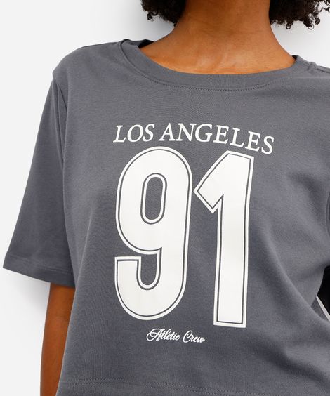 cropped feminino de algodão los angeles cinza