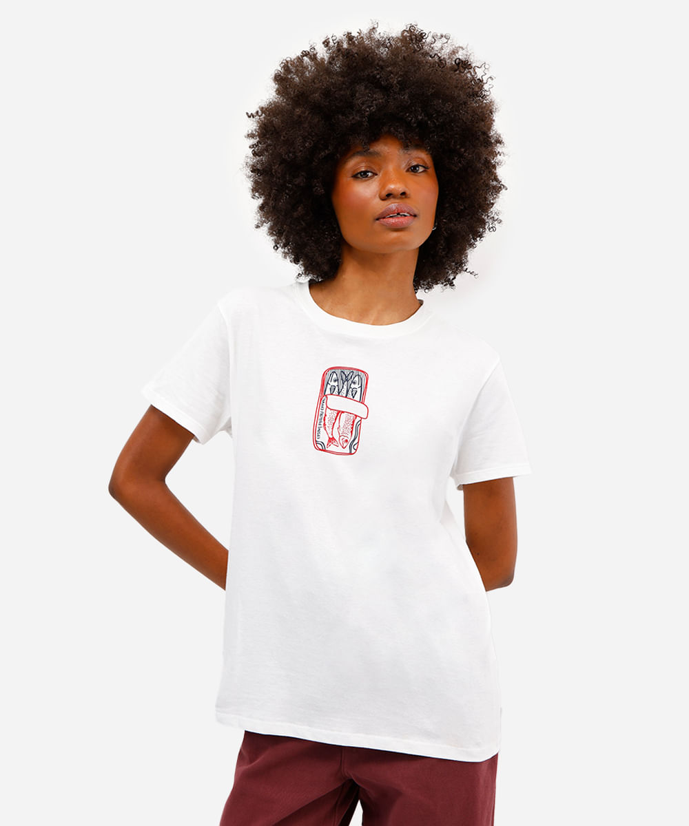 camiseta feminina de algodão sardinhas off white