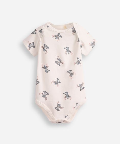 body infantil de algodão manga curta stitch off white