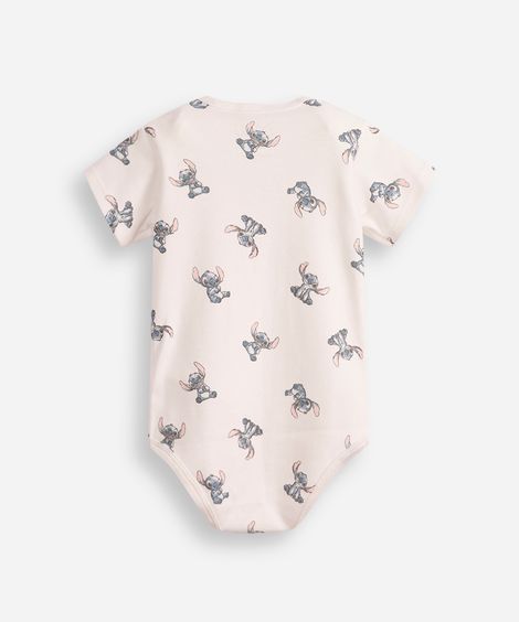 body infantil de algodão manga curta stitch off white