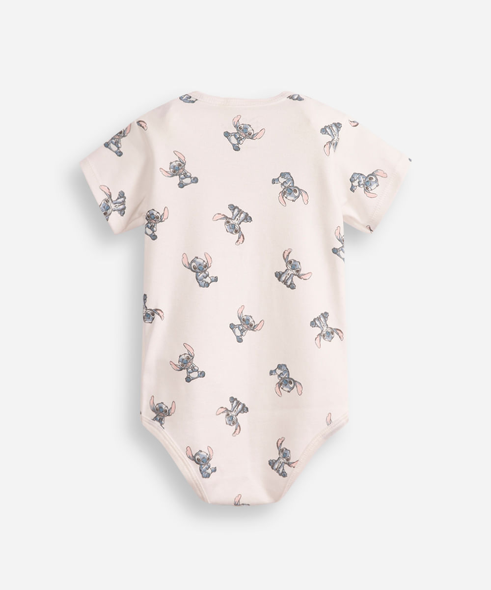 body infantil de algodão manga curta stitch off white