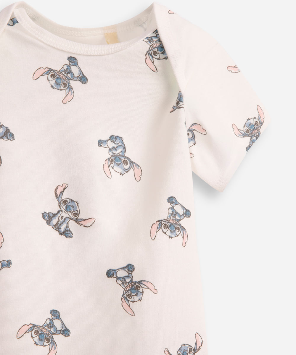 body infantil de algodão manga curta stitch off white