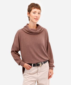 blusa oversized feminina de malha gola alta marrom