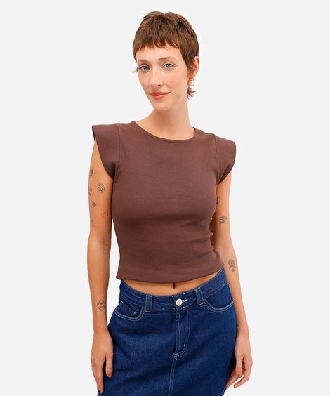 blusa muscle tee de algodão canelada - marrom