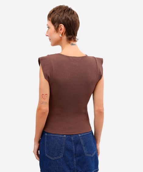 blusa muscle tee de algodão canelada - marrom