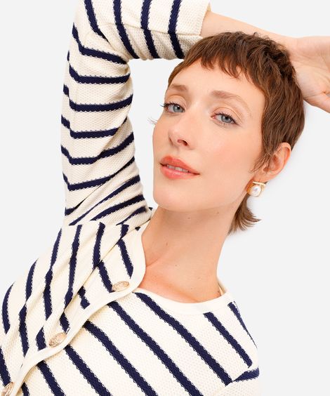 cardigan feminino de tricot listrado com bolsos off white