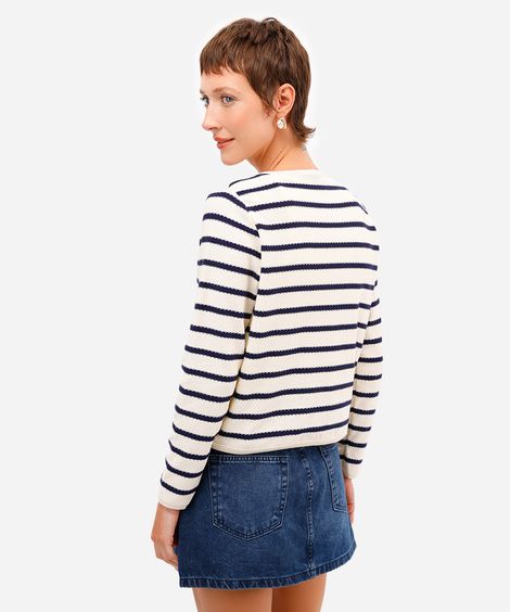 cardigan feminino de tricot listrado com bolsos off white