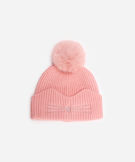 gorro infantil de tricot gatinho rosa