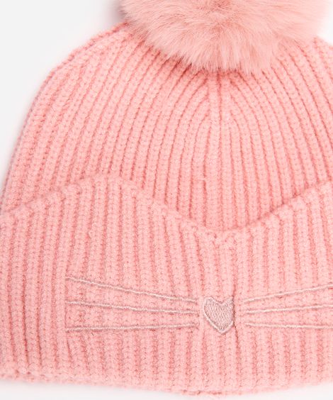 gorro infantil de tricot gatinho rosa