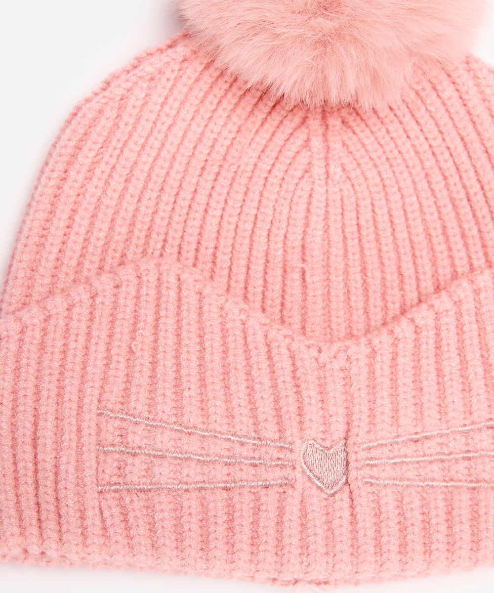 gorro infantil de tricot gatinho rosa