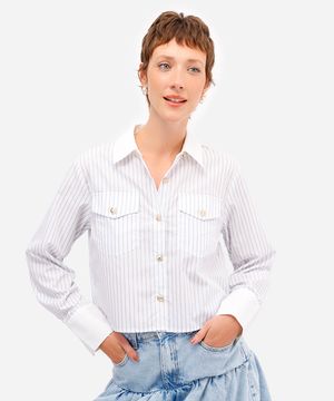 camisa feminina manga longa listrada azul