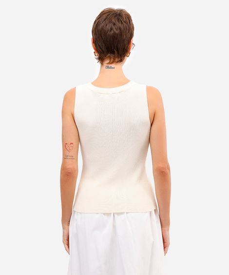 regata feminina de tricot com pérolas amarela