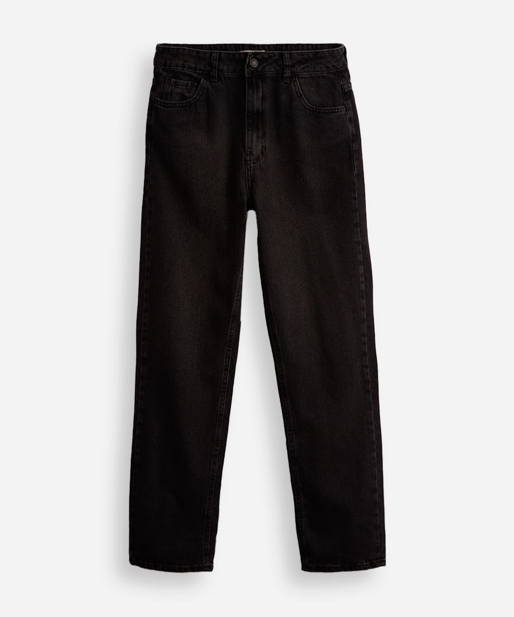 calça reta juvenil jeans preta