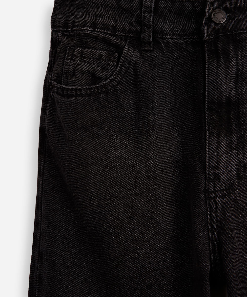 calça reta juvenil jeans preta