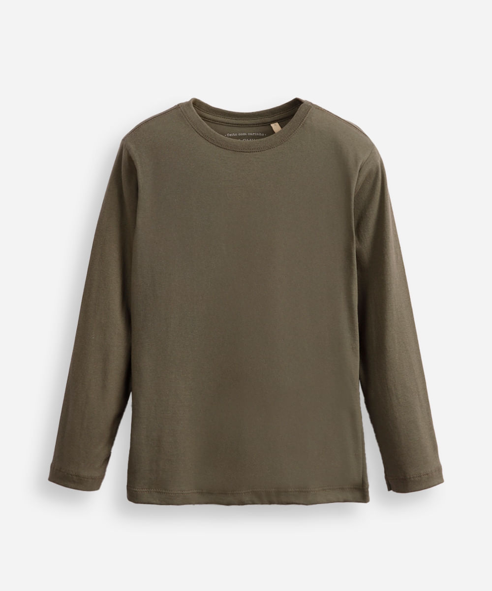 camiseta infantil de algodão manga longa verde