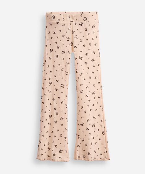 calça flare infantil floral com fru fru bege