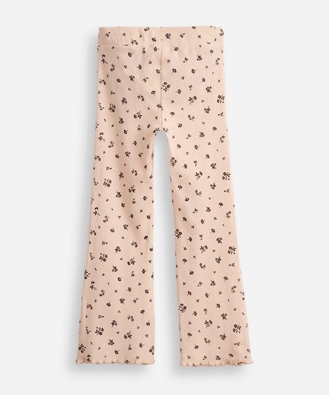 calça flare infantil floral com fru fru bege