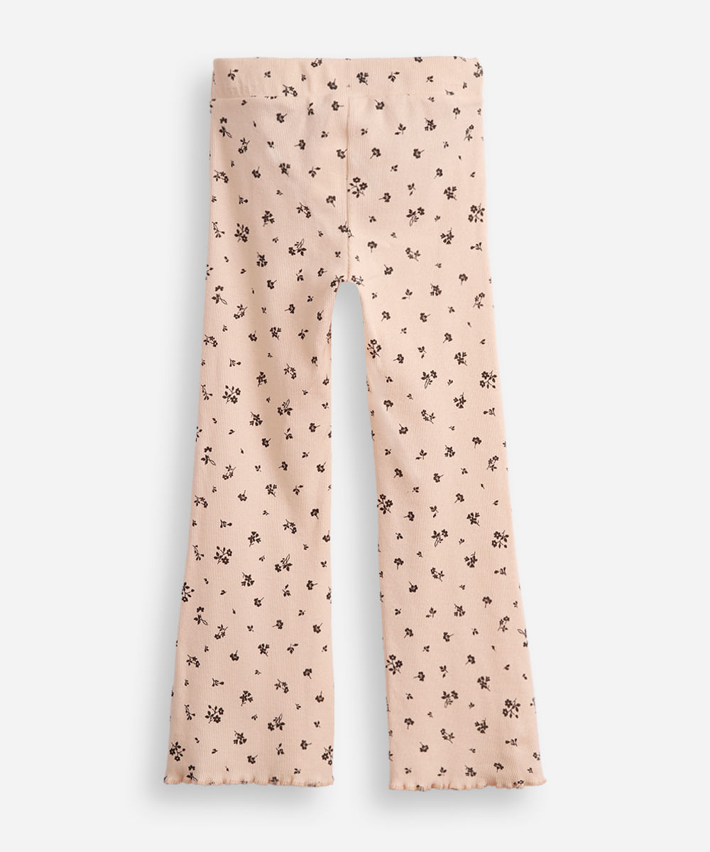calça flare infantil floral com fru fru bege