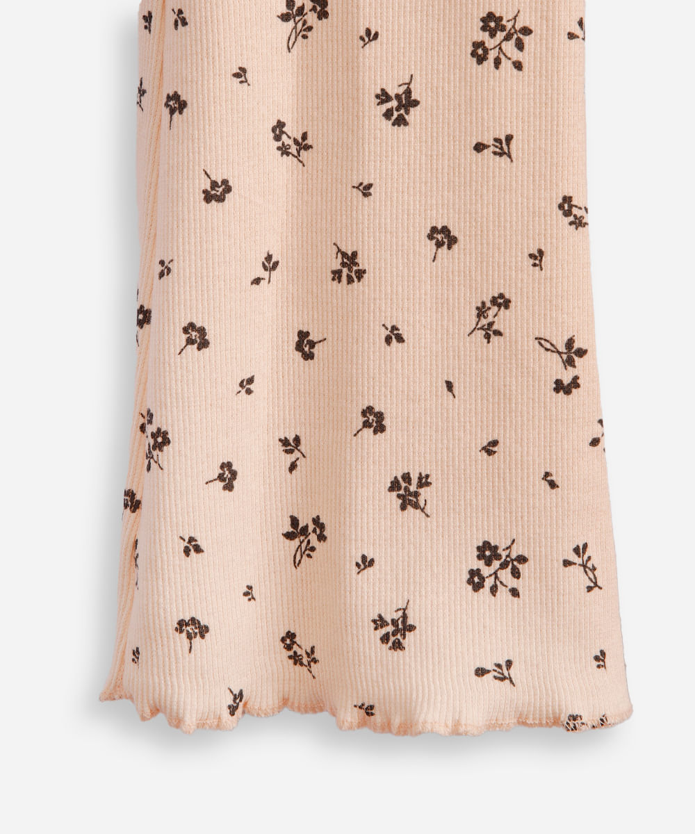 calça flare infantil floral com fru fru bege