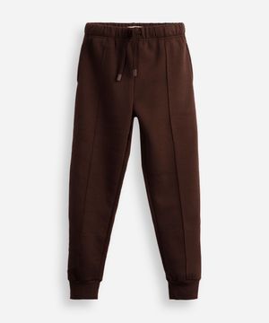 calça jogger juvenil de moletom com nervura marrom