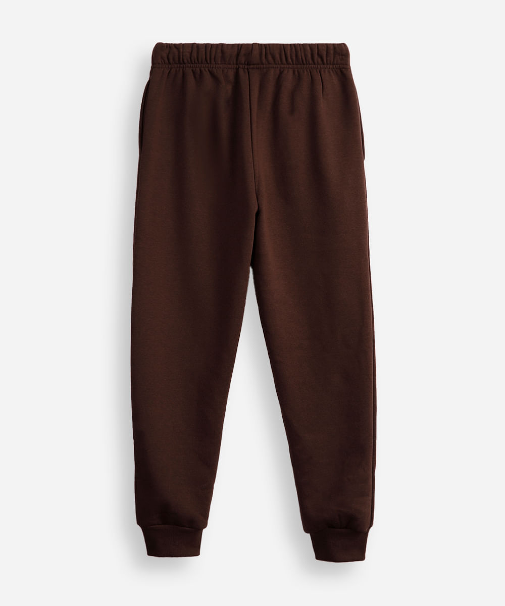 calça jogger juvenil de moletom com nervura marrom