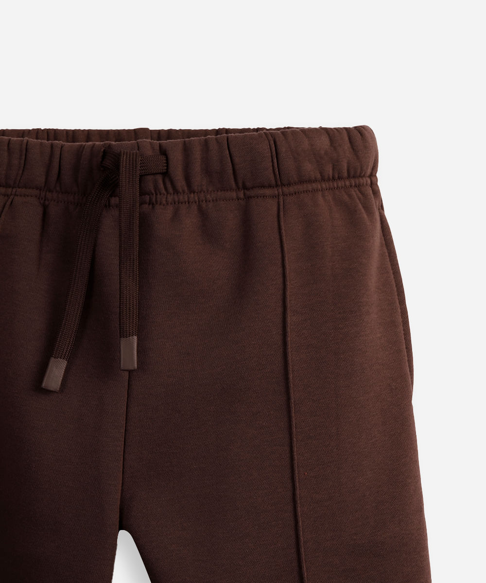 calça jogger juvenil de moletom com nervura marrom