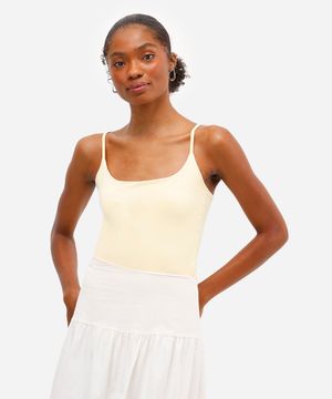 body cavado de poliamida alças finas amarelo
