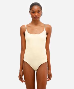 body cavado de poliamida alças finas amarelo