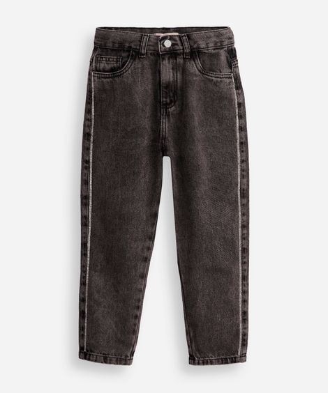 calça mom infantil jeans com strass preta