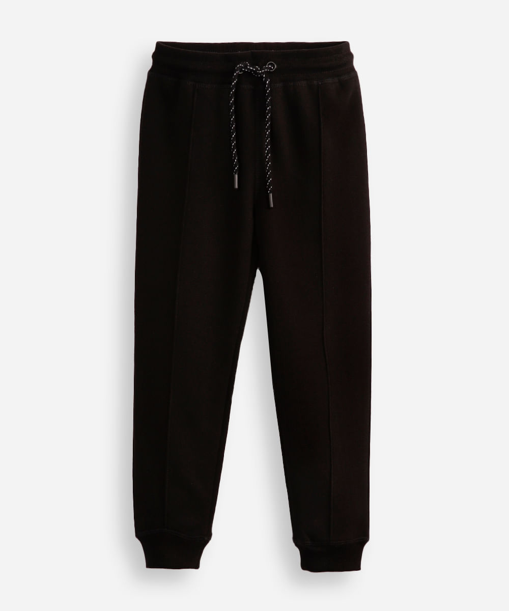 calça jogger infantil de moletom com nervura preta