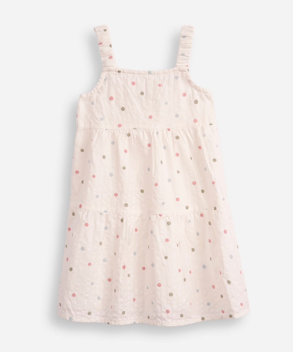 vestido de algodão infantil poá off white